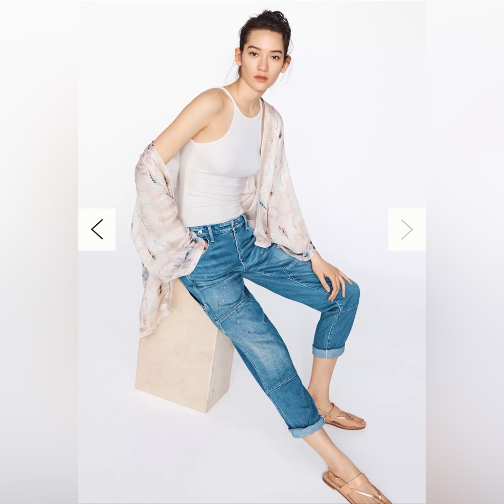 Anthropologie Pilcro Paint Splatter Bandana Cuffed Utility Carpenter Jeans (31) - Picture 5 of 13